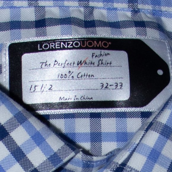 Lorenzo Uomo Men's Dress Shirt White Blue Plaid L - Picture 7 of 11